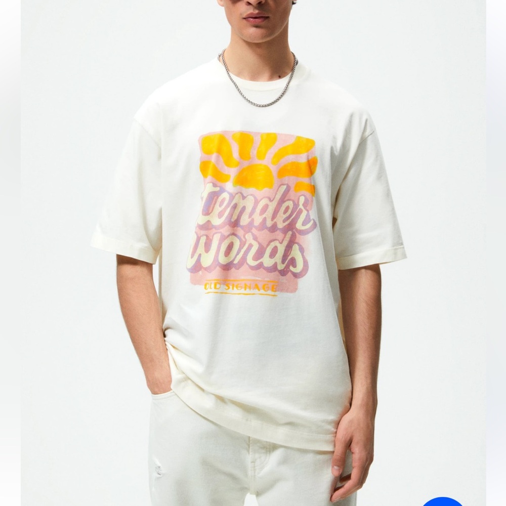Zara Mens Tender Moments Soft Graphic T Shirt, Size Small